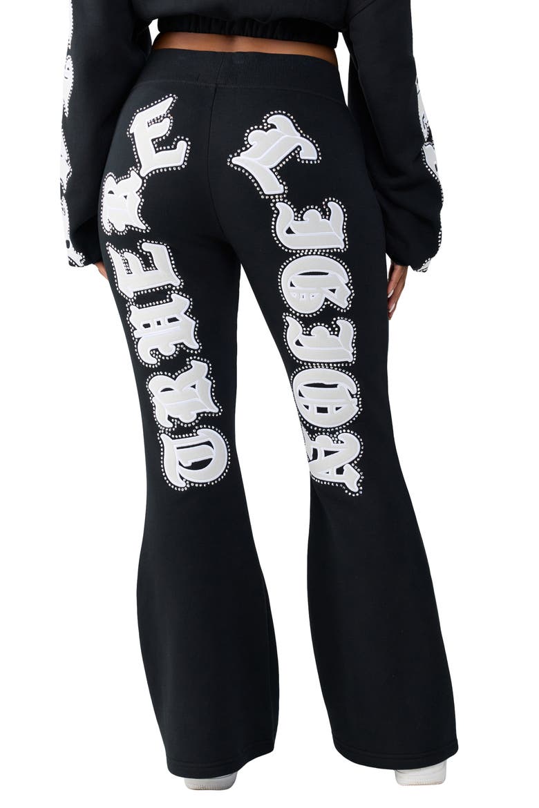 Crystal Branded Flare Pants, Alternate, color, JET BLACK