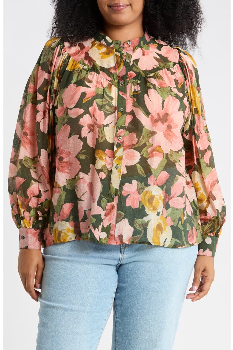 Floral Raglan Sleeve Top, Main, color, KOMBU GREEN