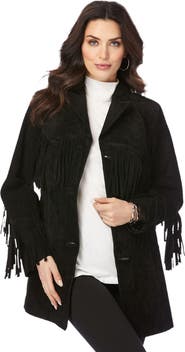 Roaman's Plus Size Fringe Suede Jacket