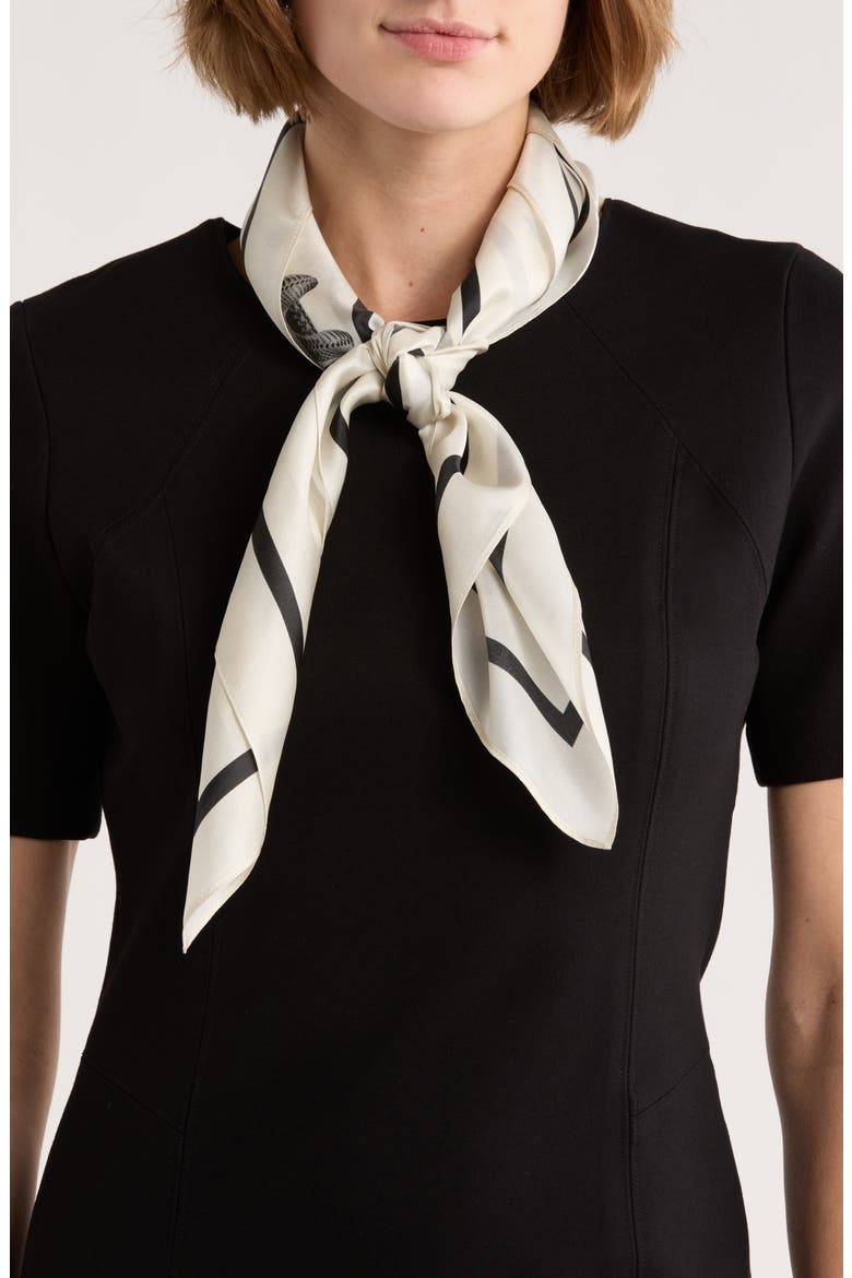 Helena Skull Print Silk Square Scarf, Main, color, ECRU