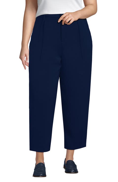 Crepe High Rise Pleated Barrel Leg Ankle Pants
