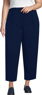 Lands' End Plus Size Crepe High Rise Pleated Barrel Leg Ankle Pants
