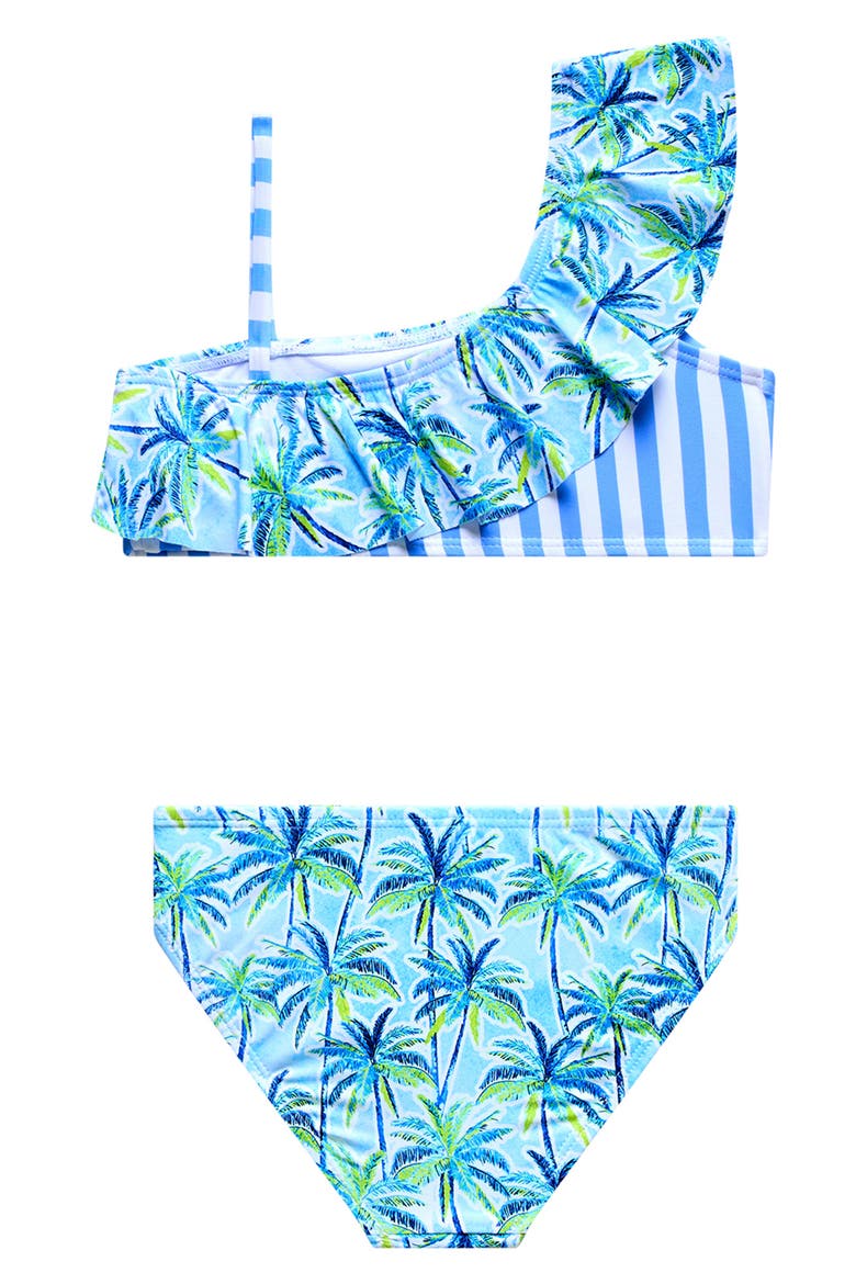 Kids' Ruffle Asymmetric Two-Piece Swimsuit, Alternate, color, BLUE