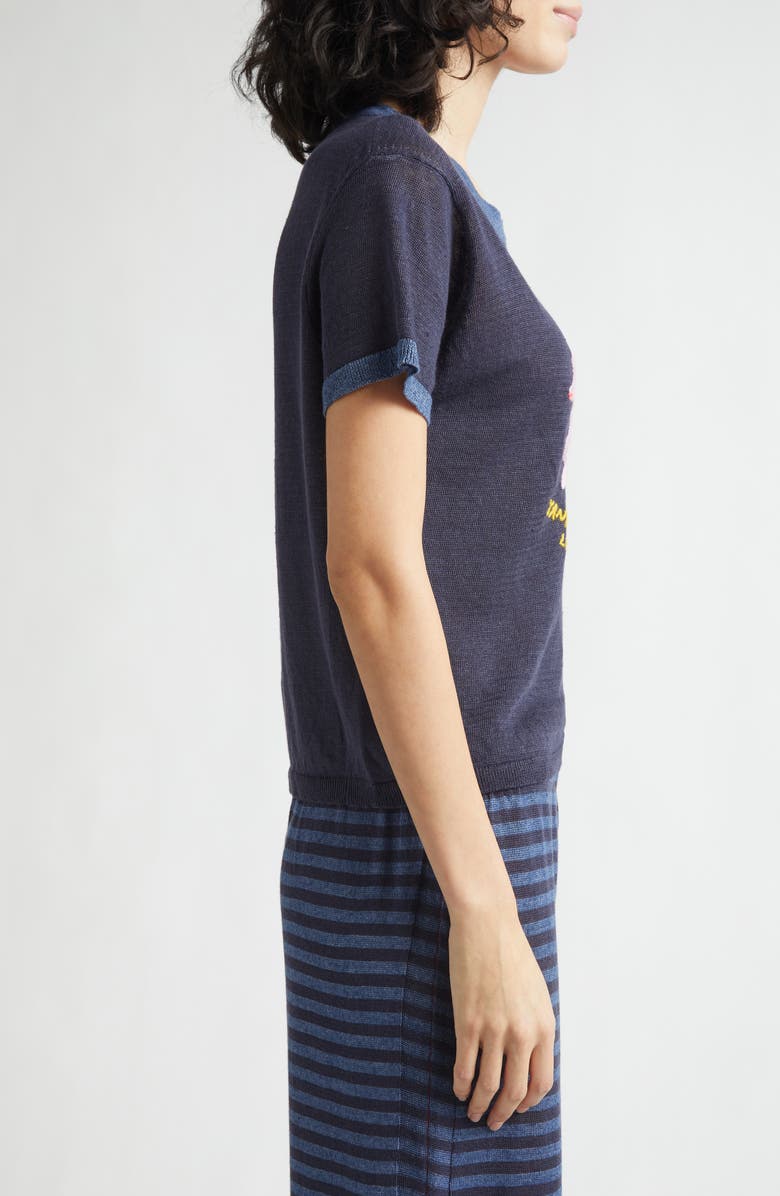 YanYan Campus Wawa Embroidered Linen Ringer T-Shirt, Alternate, color, Ink