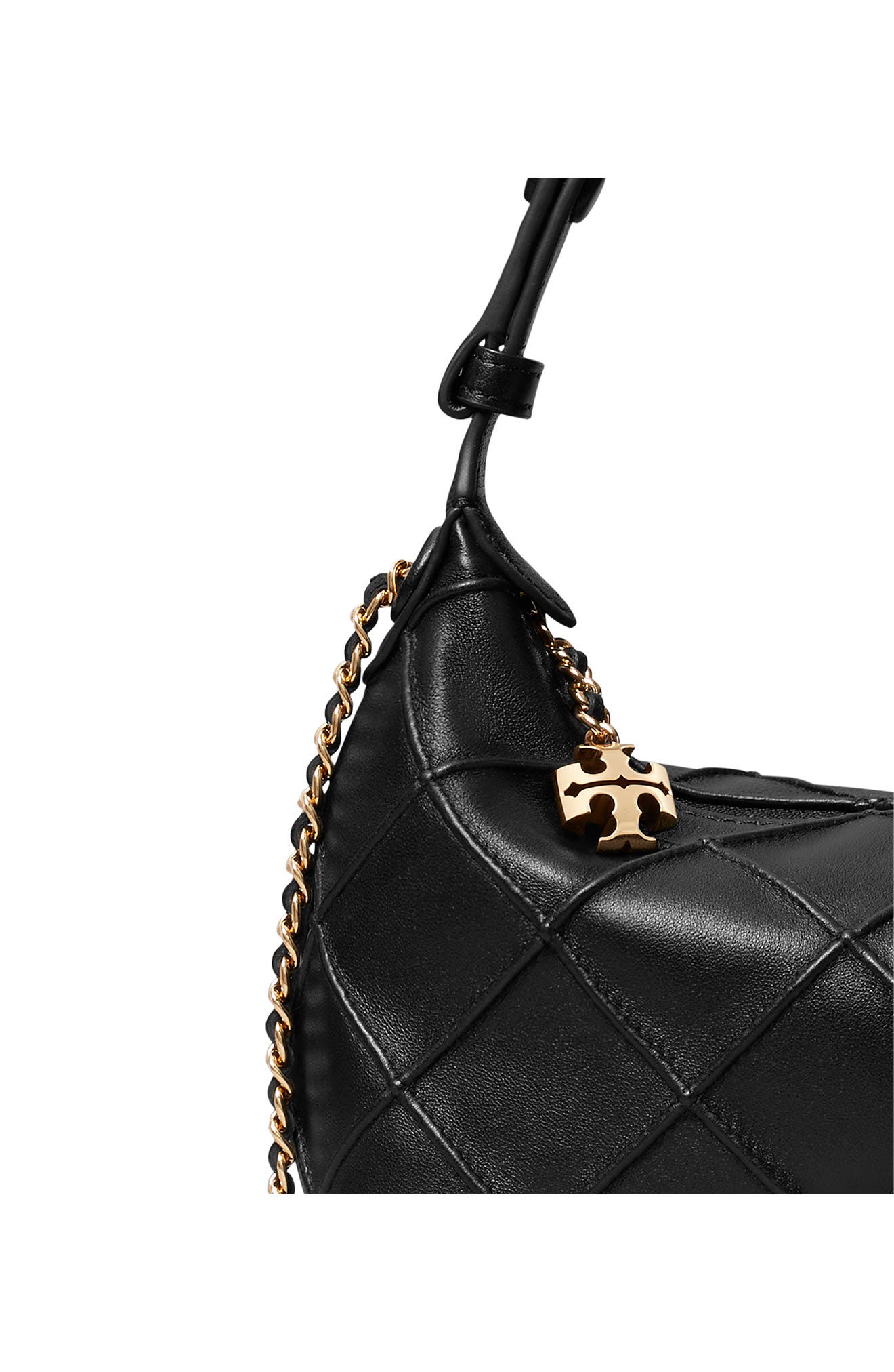 Tory Burch Fleming Pochette Quilted Leather Shoulder Bag, Alternate, color, Black