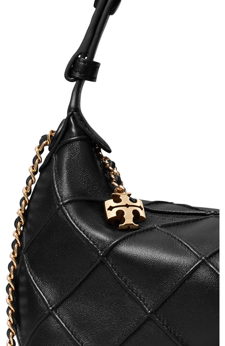 Tory Burch Fleming Pochette Quilted Leather Shoulder Bag, Alternate, color, Black