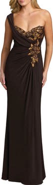 Mac Duggal One Shoulder Embellished Jersey Gown