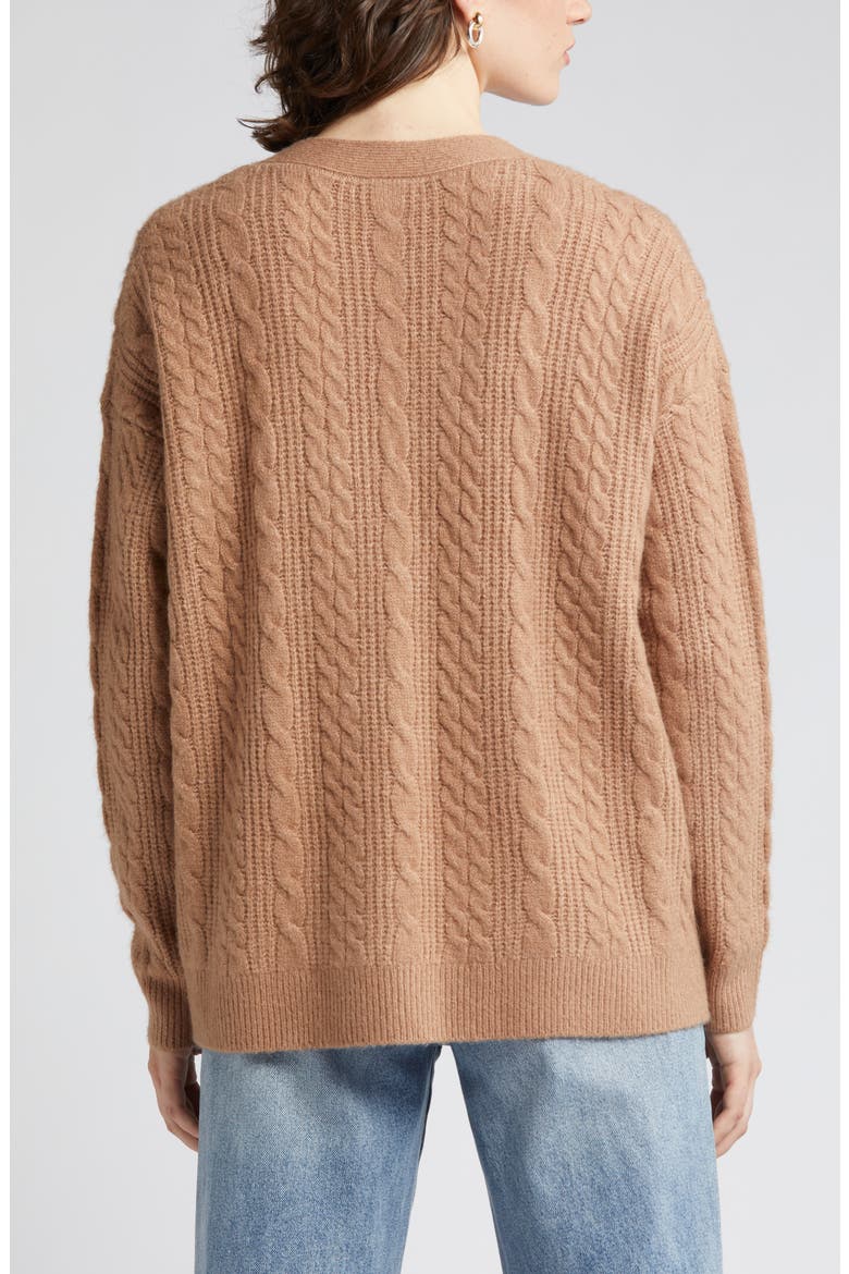 Cable Stitch Oversize Button-Up Sweater, Alternate, color, TAN SMOKE