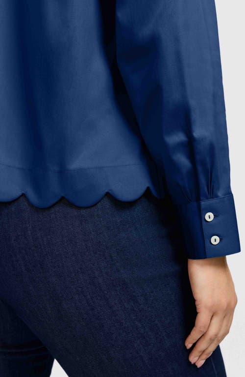 Foxcroft Scarlett Scallop Hem Button-up Shirt In Navy