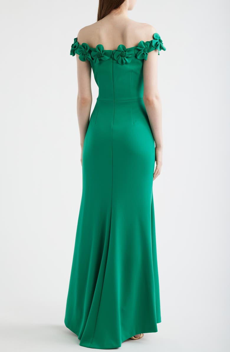 Eliza J 3D Floral Off the Shoulder Gown, Alternate, color, Green
