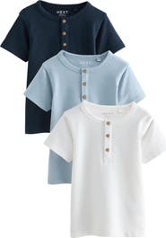 NEXT Kids' Assorted 3-Pack Textured Henley T-Shirts