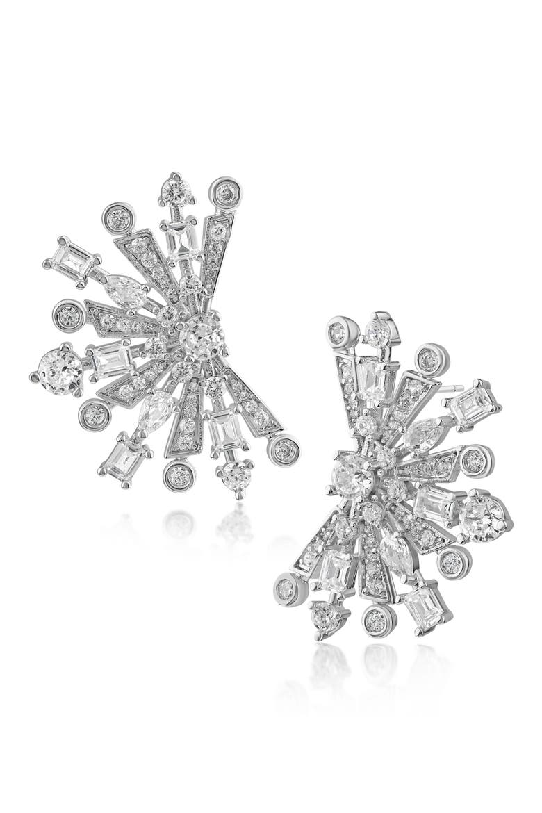 Cubic Zirconia Fan Earrings, Main, color, SILVER