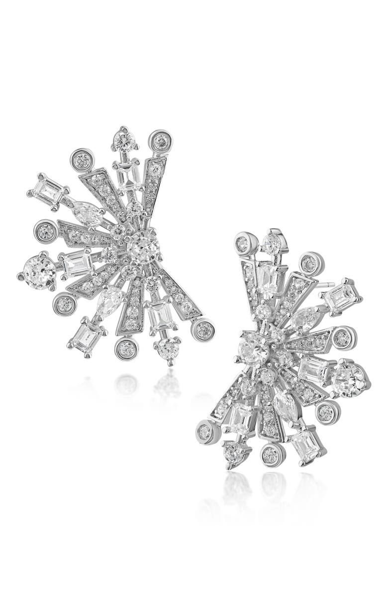 CZ by Kenneth Jay Lane Cubic Zirconia Fan Earrings, Main, color, Silver