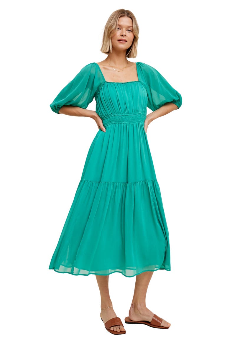 Chiffon Tiered Midi Dress, Alternate, color, GREEN