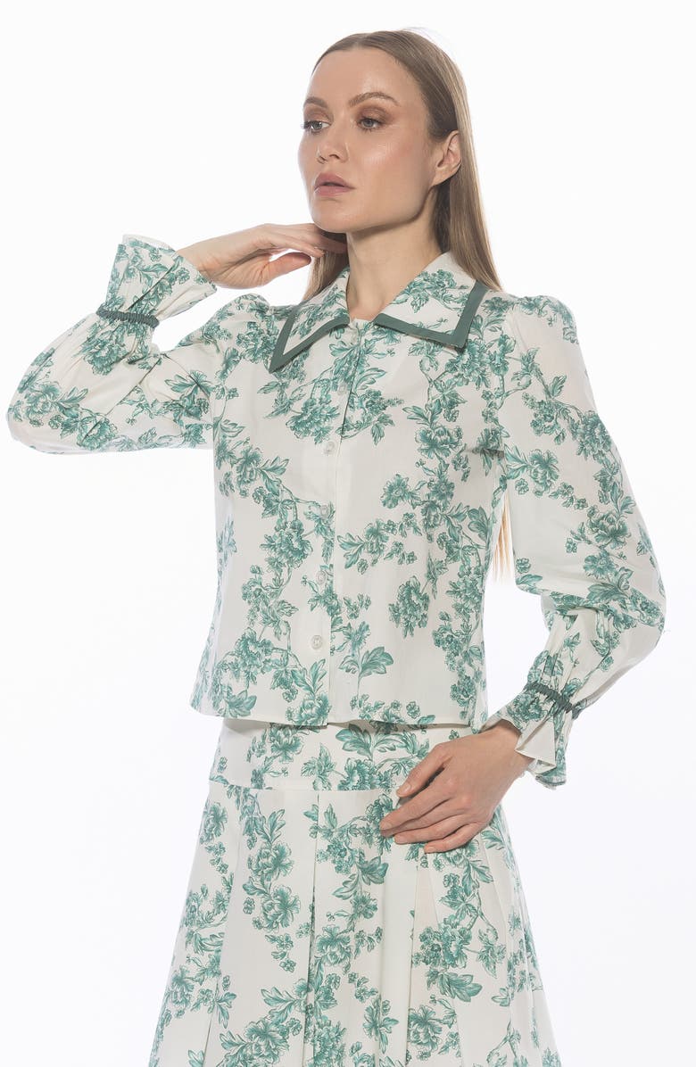 Alexia Admor Shannan Tipped Collar Button-Up Shirt, Alternate, color, Green Floral