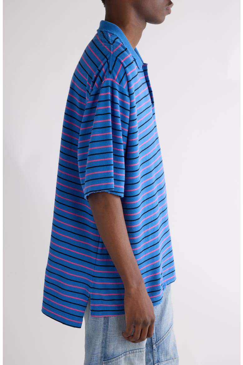 Laurel Embroidered Oversize Cotton Piqué Polo, Alternate, color, 4326 BLUE/ PINK
