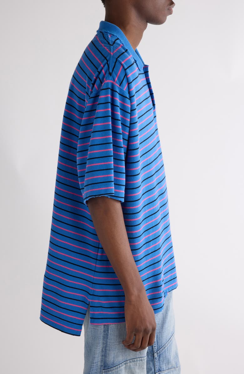 Balenciaga Laurel Embroidered Oversize Cotton Piqué Polo, Alternate, color, 4326 Blue/ Pink