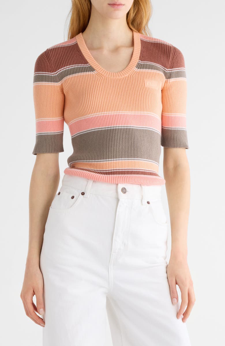 Chloé Stripe Cotton Rib Top, Main, color, Orange Multi