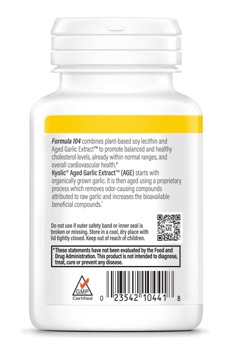 Aged Garlic Extract Formula 104, Cholesterol Health, 100 Capsules, Alternate, color, None