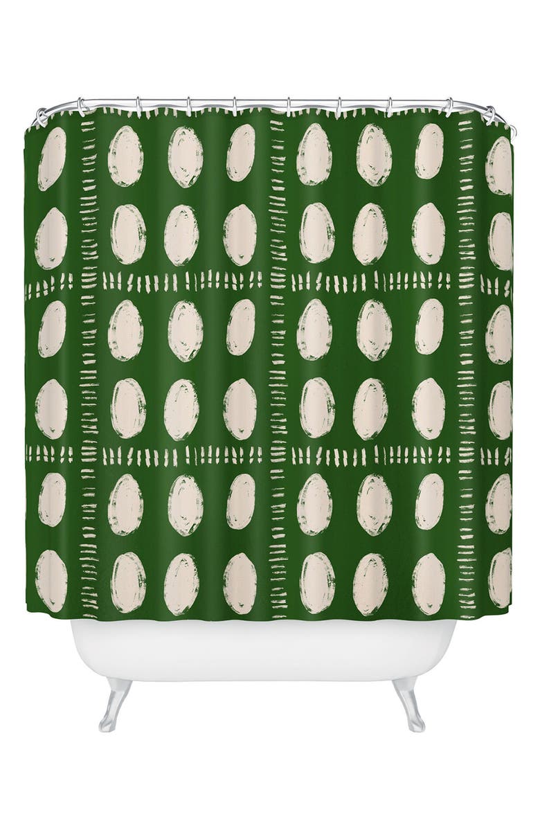 Deny Designs Green Boho Quilt Shower Curtain, Main, color, Cream
