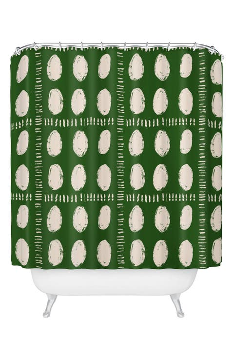 Green Boho Quilt Shower Curtain