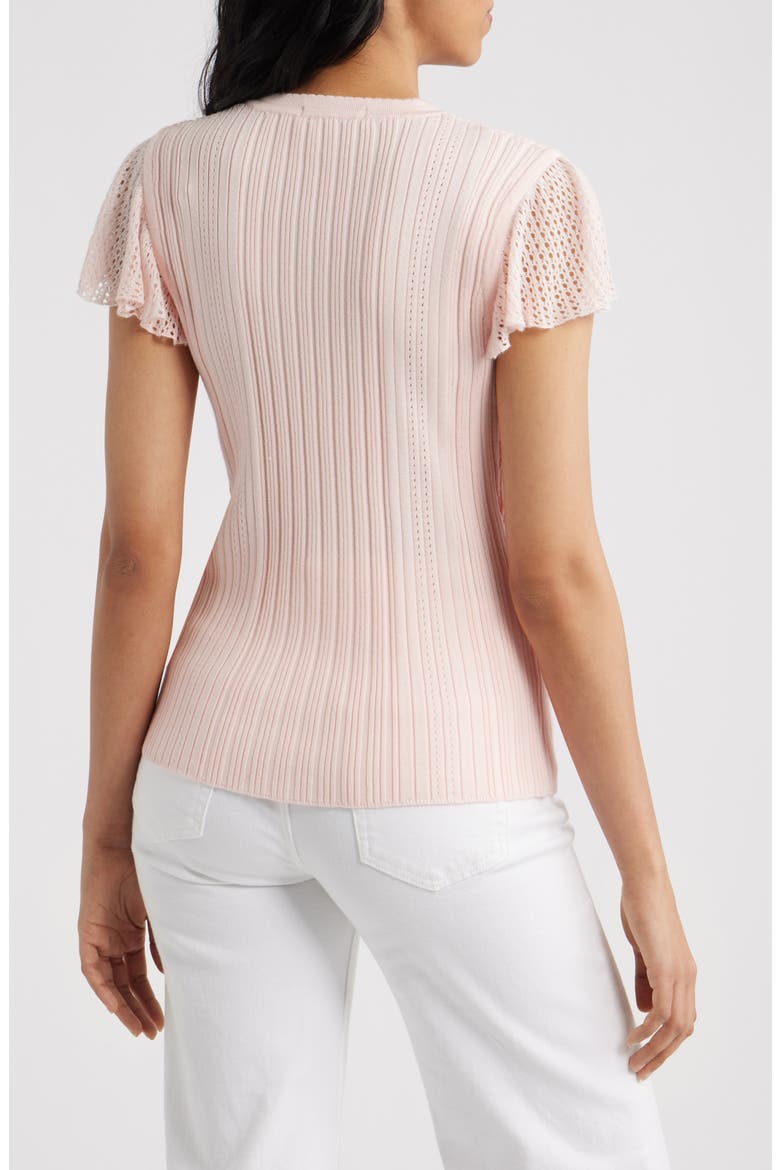 Pointelle Flutter Sleeve Sweater, Alternate, color, ANGEL PINK