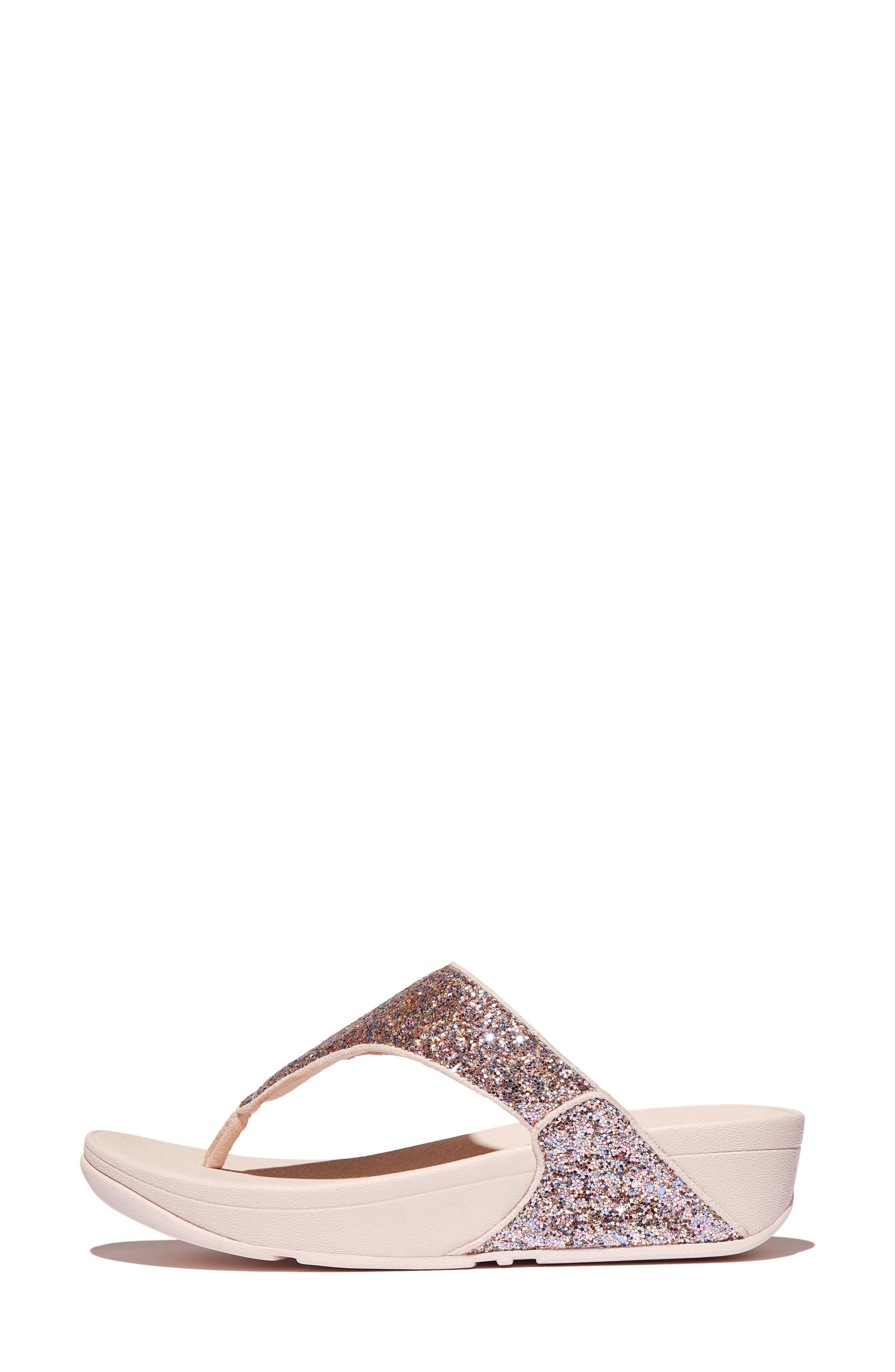 FitFlop Lulu Glitter Wedge Flip Flop, Alternate, color, Light Beige/ Rose Multi