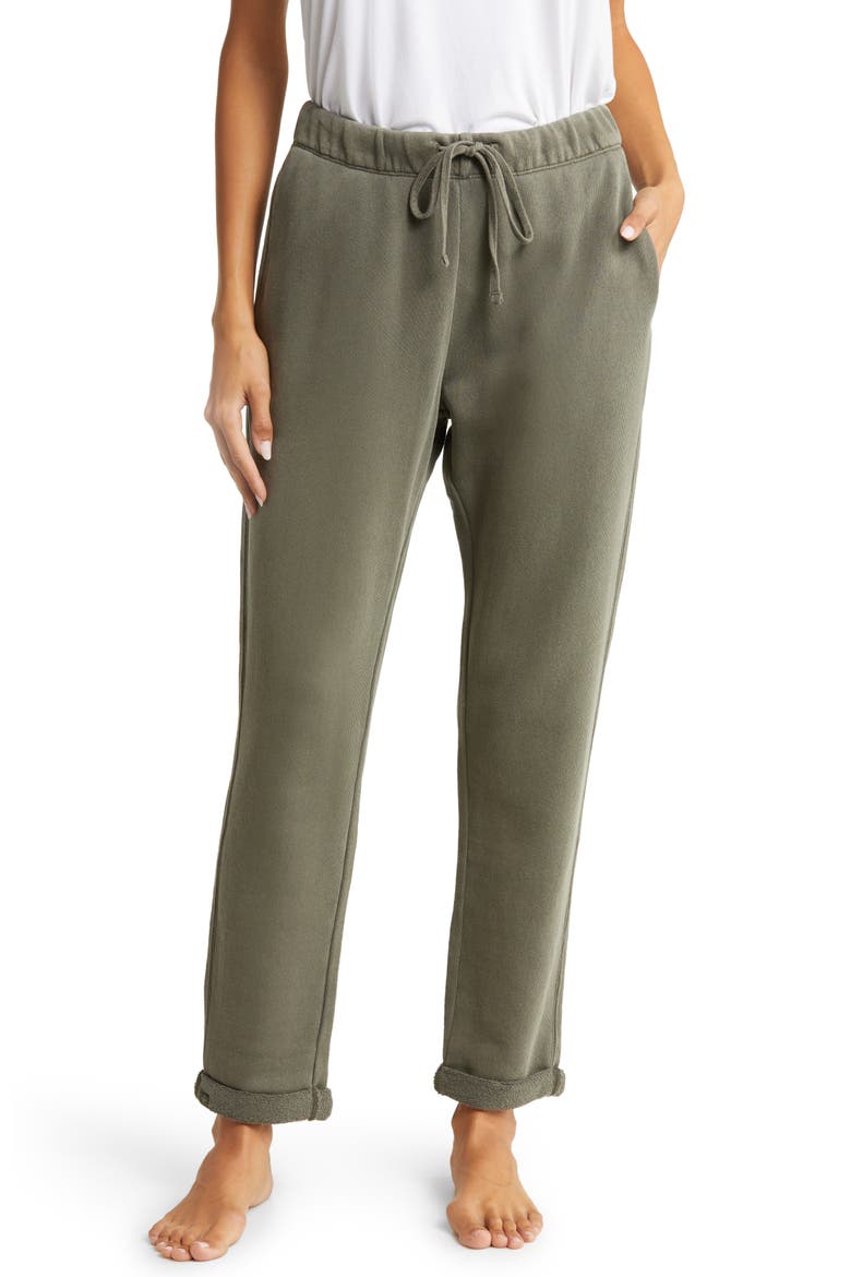 Rolled Hem Terry Pants, Main, color, OLIVE BRANCH