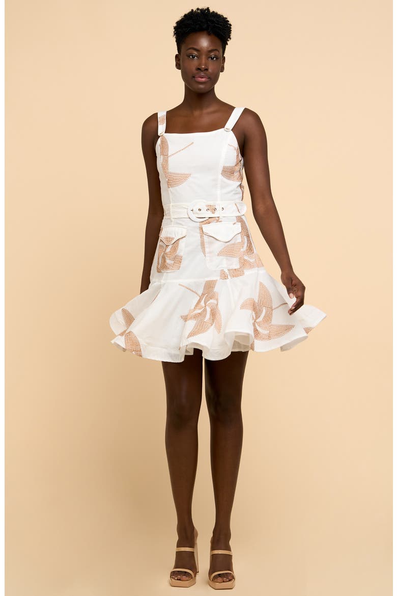 Alivia Belted Fit & Flare Minidress, Alternate, color, OFF WHITE/TAN