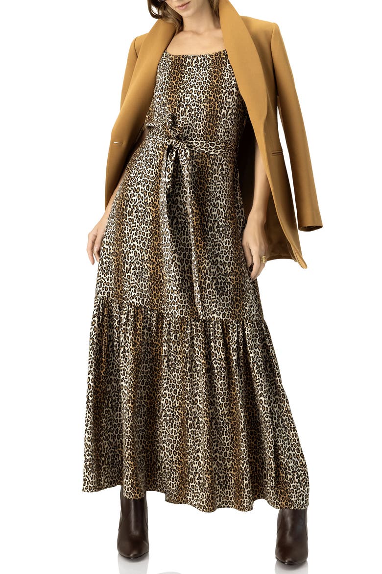 Animal Print Maxi Dress, Alternate, color, Brown