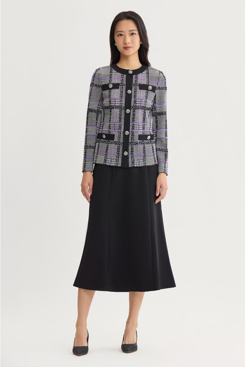 Plaid Tweed Knit Jacket, Alternate, color, Black/Ivory/Sunset Purple