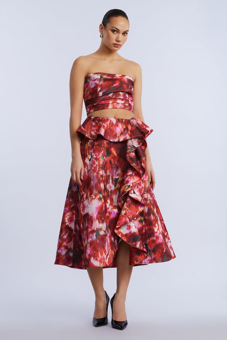 Printed Cascade Midi Skirt, Alternate, color, Washed Rose Chili Pepper Print
