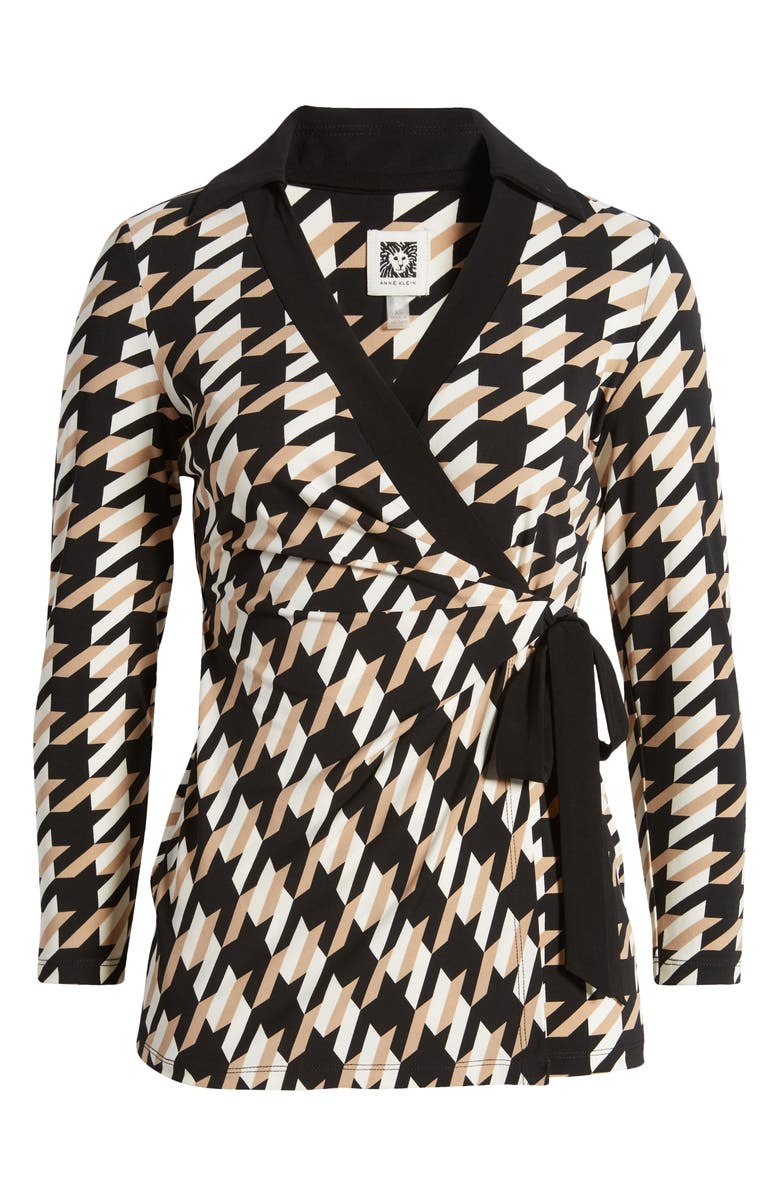 Anne Klein Houndstooth Print Wrap Top, Alternate, color, 