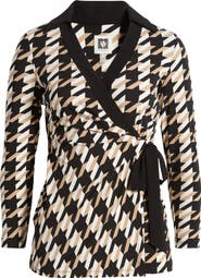 Anne Klein Houndstooth Print Wrap Top