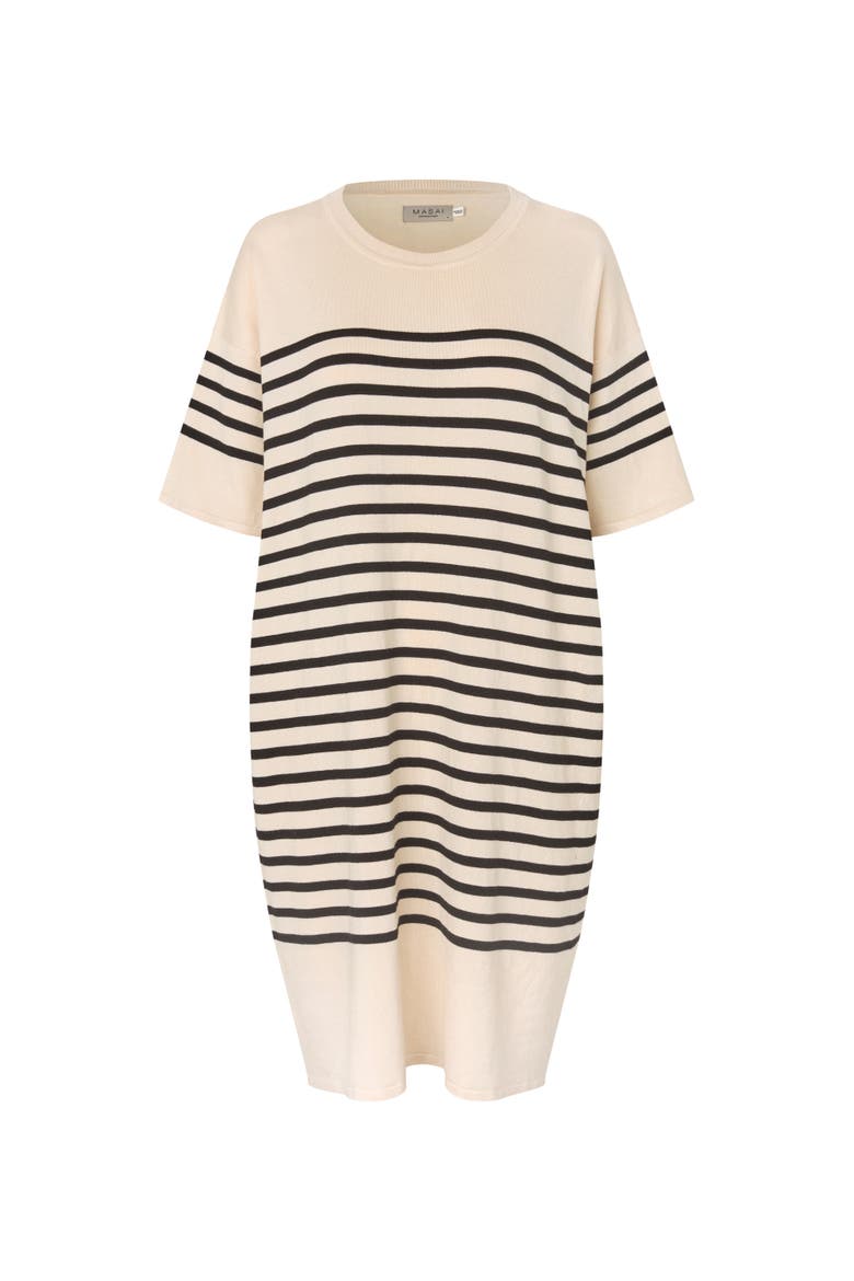Manirvanae Striped Relaxed Knit Dress, Alternate, color, Black