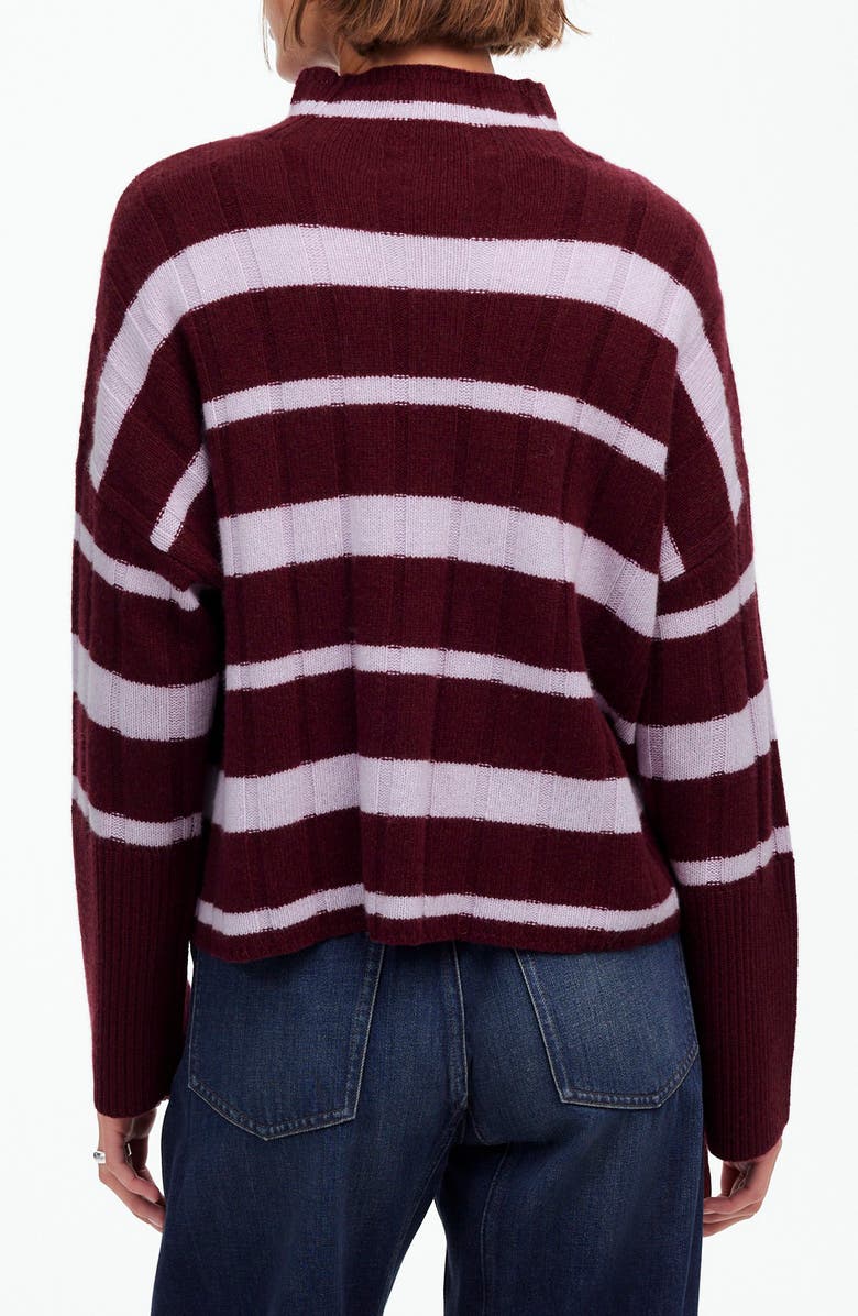 Madewell Stripe Rib Cashmere & Wool Blend Funnel Neck Sweater, Alternate, color, Cabernet Stripe