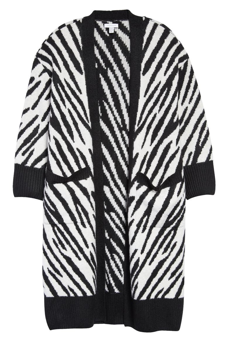 Zebra Print Maxi Cardigan, Alternate, color, BLACK