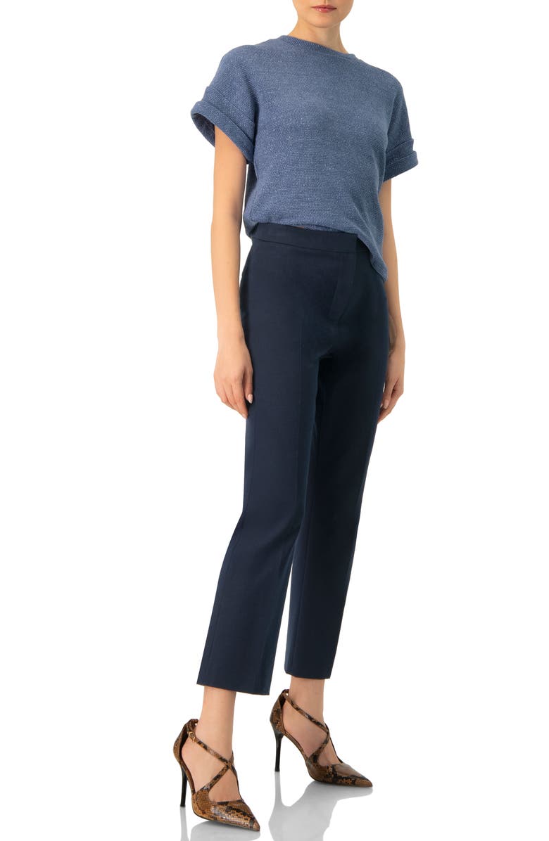 IVONNE Straight Knit Blouse with Crew Neck, Alternate, color, Blue