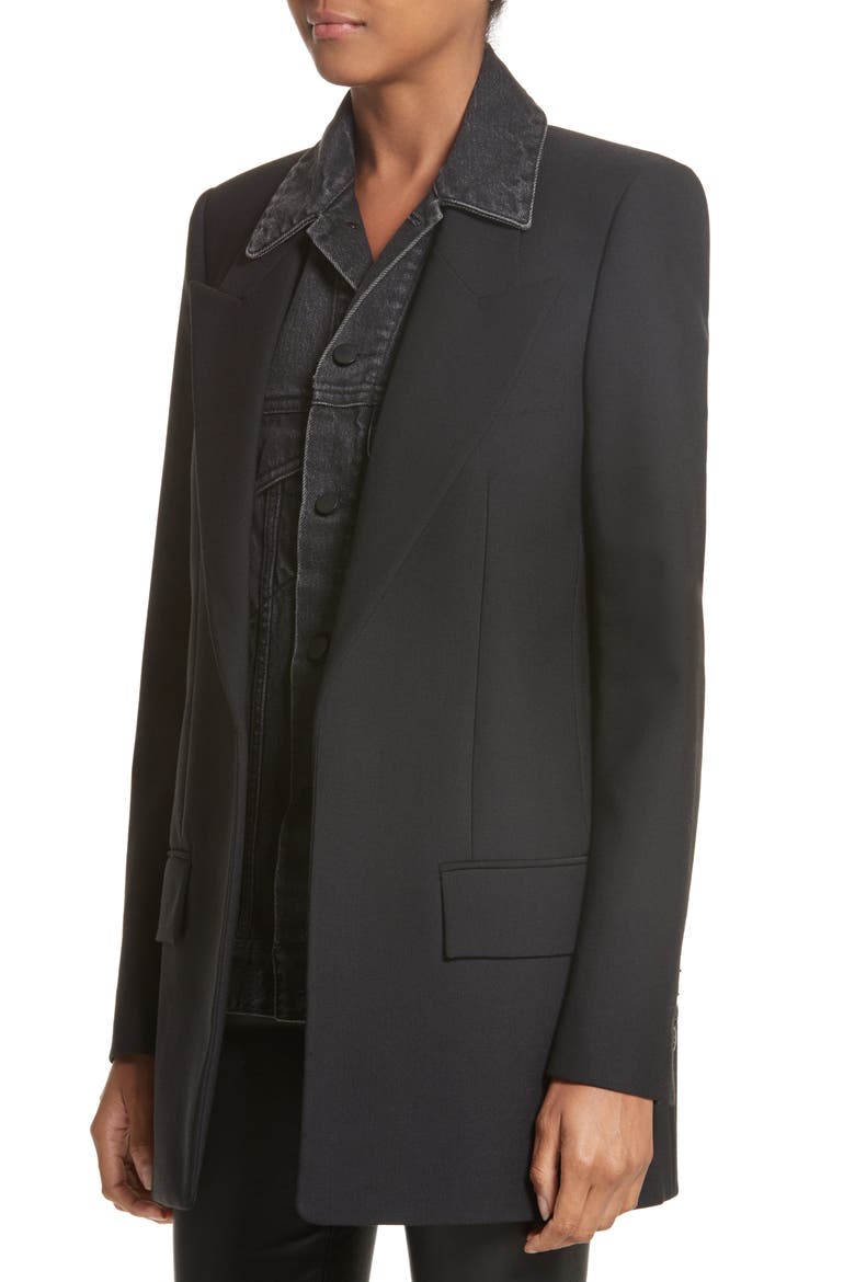 Denim & Wool Blend Layered Jacket, Alternate, color, BLACK