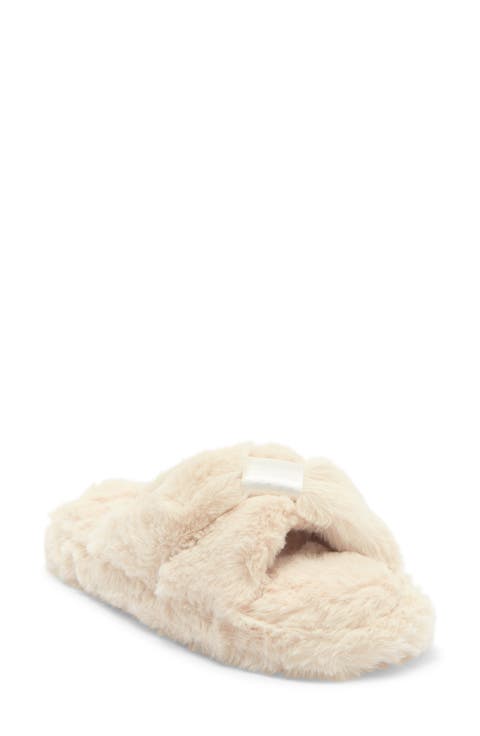 The Knot Plush Faux Fur Slide Sandal (Women)