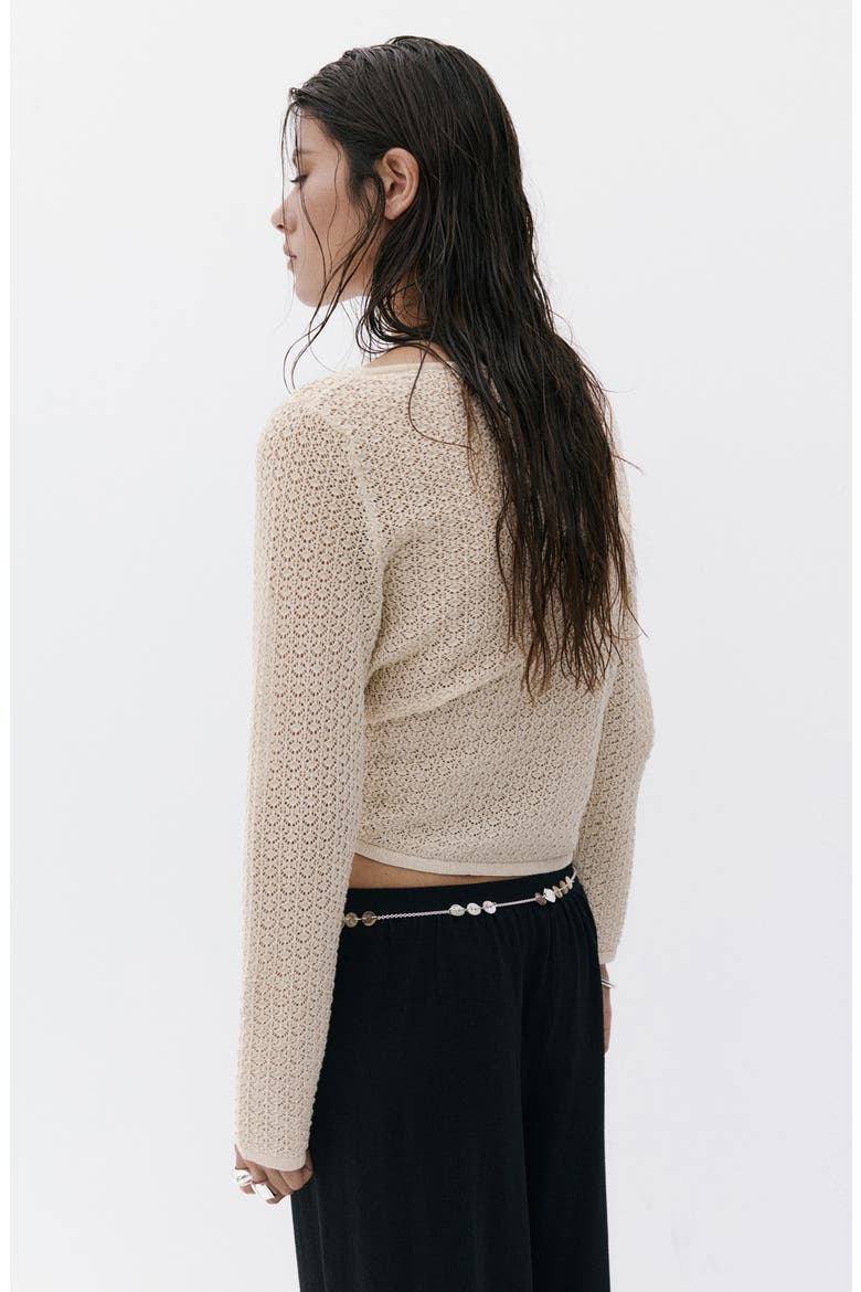 Open Knit Crewneck Sweater, Alternate, color, GOLD