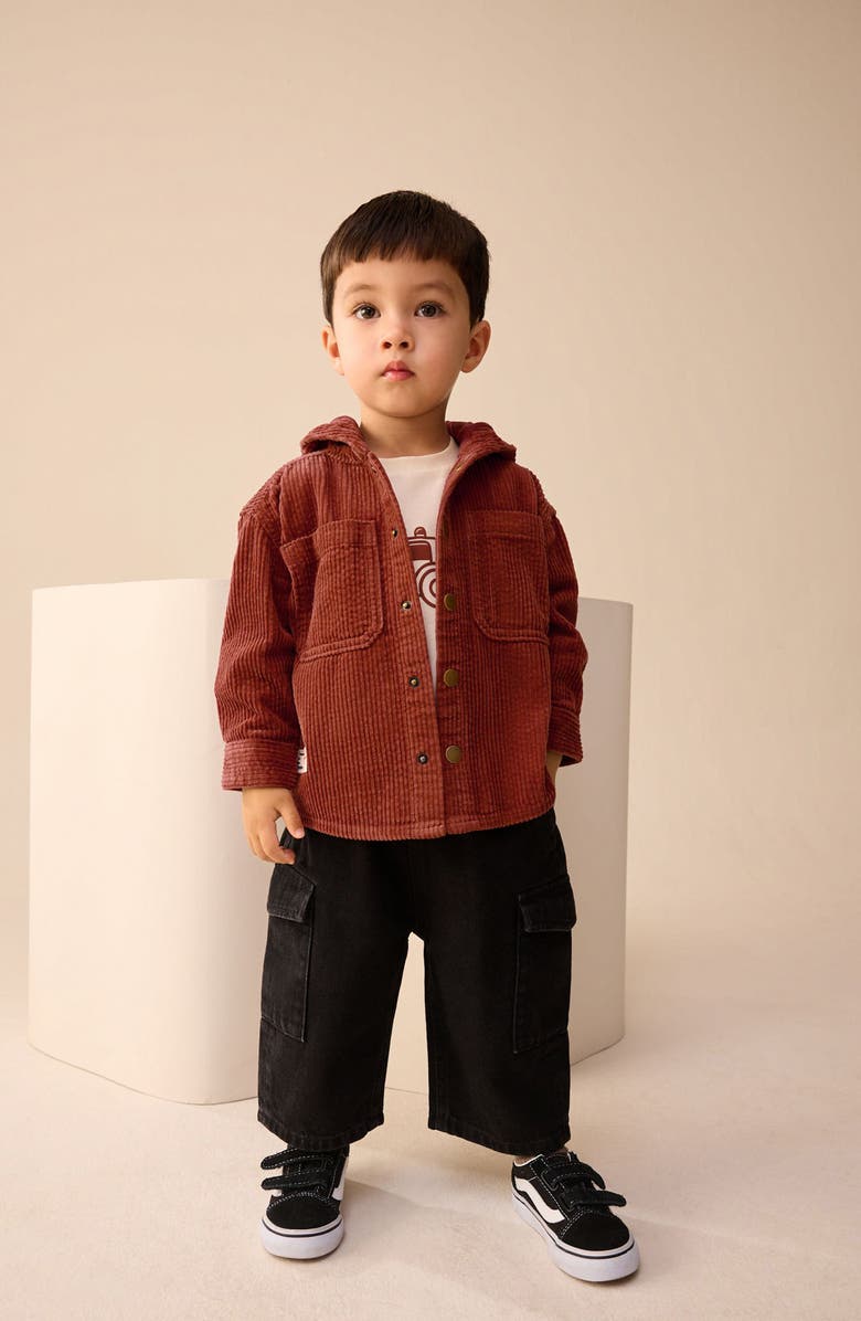 NEXT Kids' Hooded Corduroy Shacket & Graphic T-Shirt Set, Alternate, color, Brown