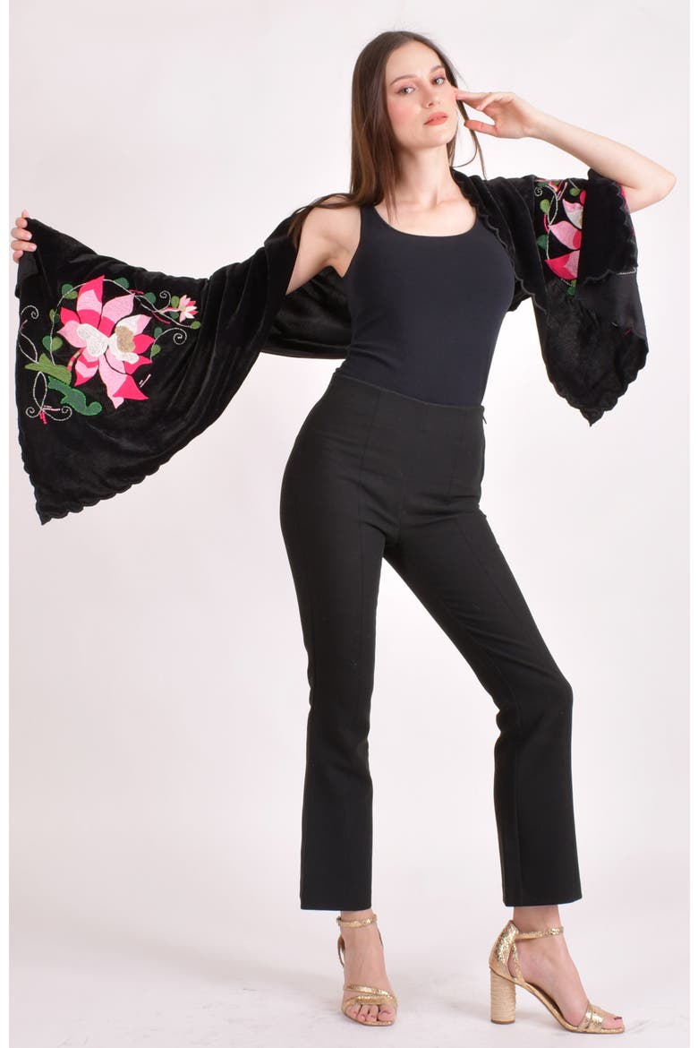 Hand Embroidered Velvet Scarf, Alternate, color, Jet Black