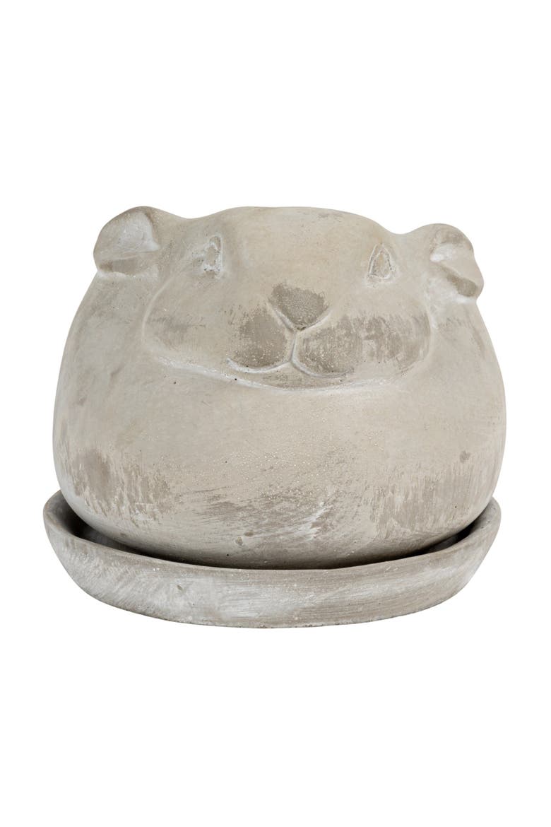 Cement Rabbit Planter with Saucer Set, Grey, Alternate, color, Grey