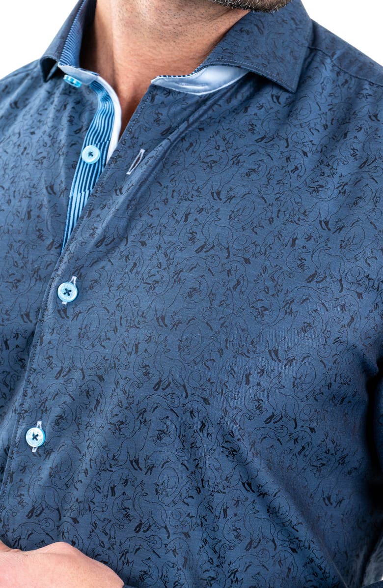 Maceoo Einstein Jacqfoxtrot Navy Button-Up Shirt, Alternate, color, Blue