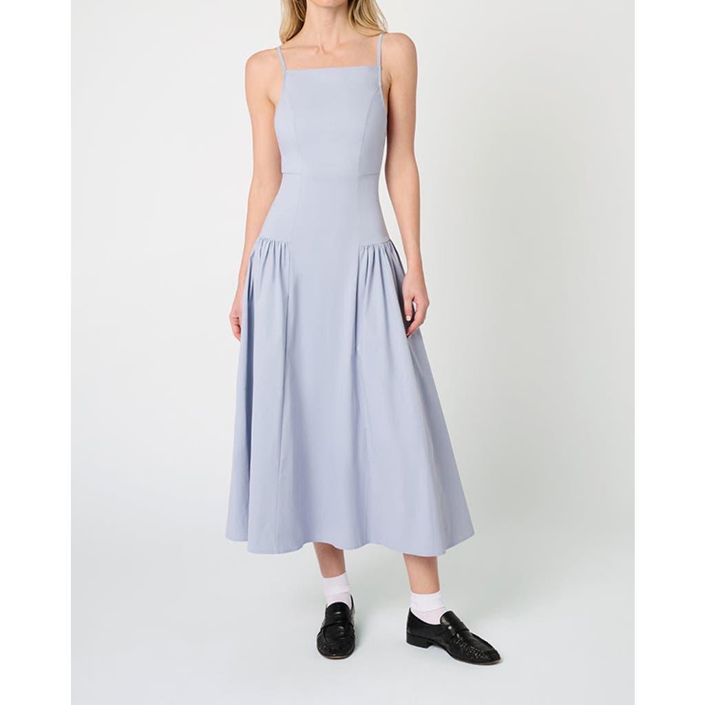 Weworewhat Flare Panel Linen-blend Midi Dress In Powder Blue
