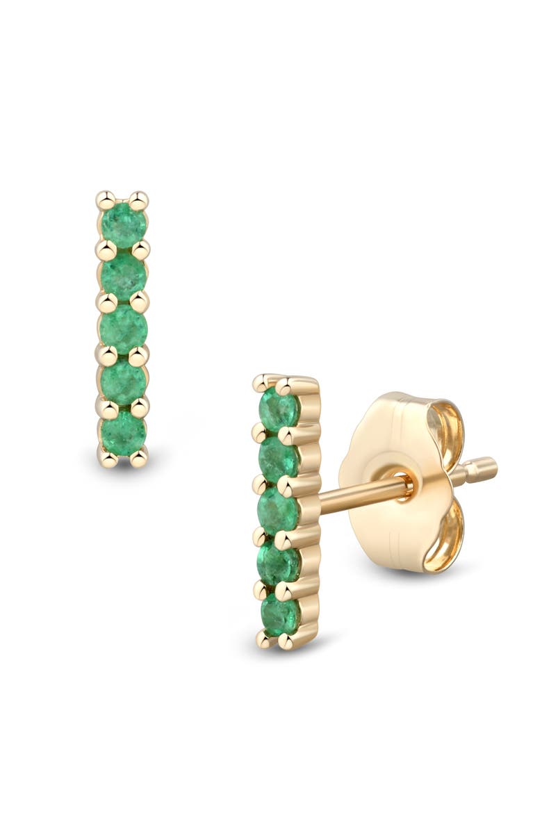 14K Yellow Gold Emerald Bar Stud Earrings, Main, color, YELLOW GOLD