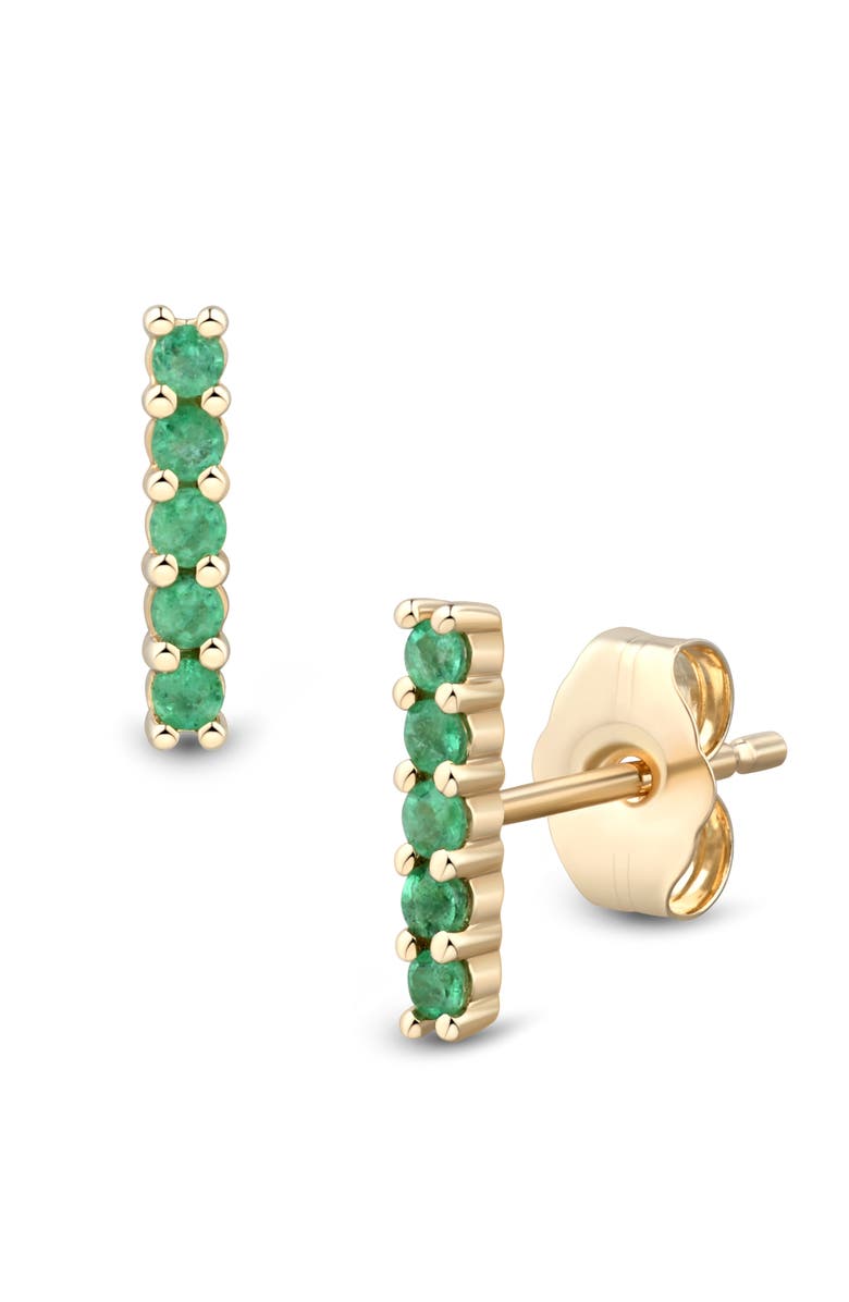 Frankie & Zoe 14K Yellow Gold Emerald Bar Stud Earrings, Main, color, 