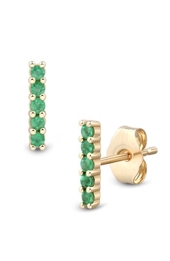 Frankie & Zoe 14k Yellow Gold Emerald Bar Stud Earrings In Yellow Gold