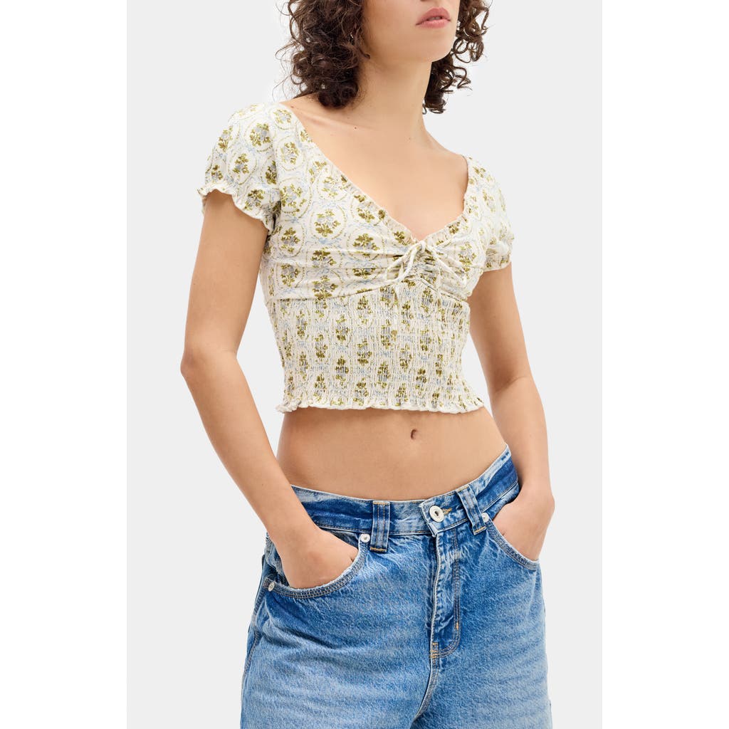 BDG URBAN OUTFITTERS BDG URBAN OUTFITTERS SYDNEY SMOCKED STRETCH COTTON CROP TOP